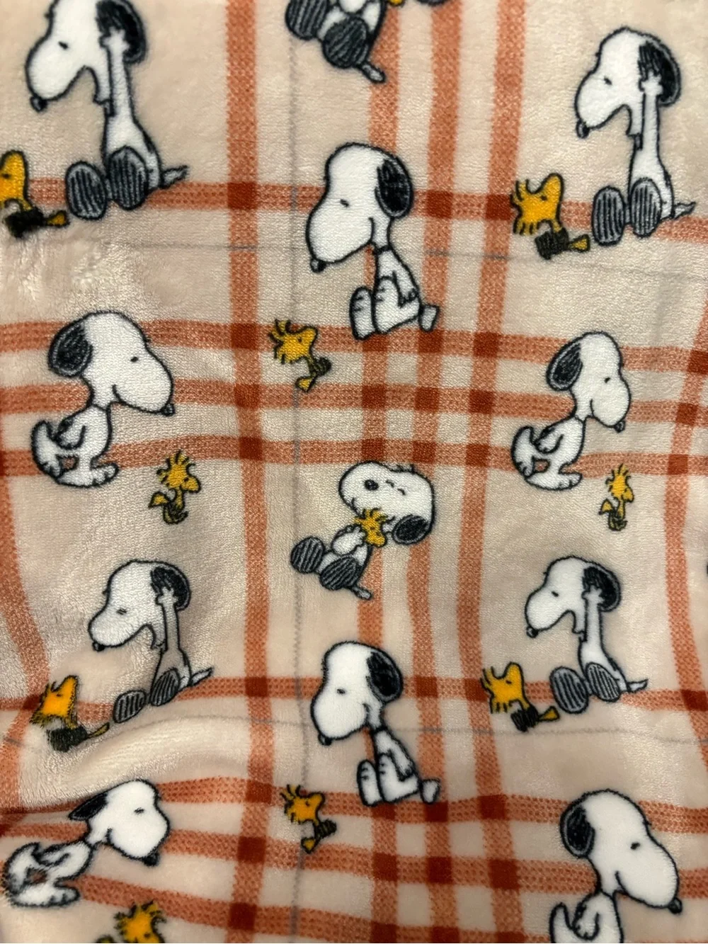 Peanuts Snoopy and Woodstock Plush Fleece Throw Blanket-Orange Plaid